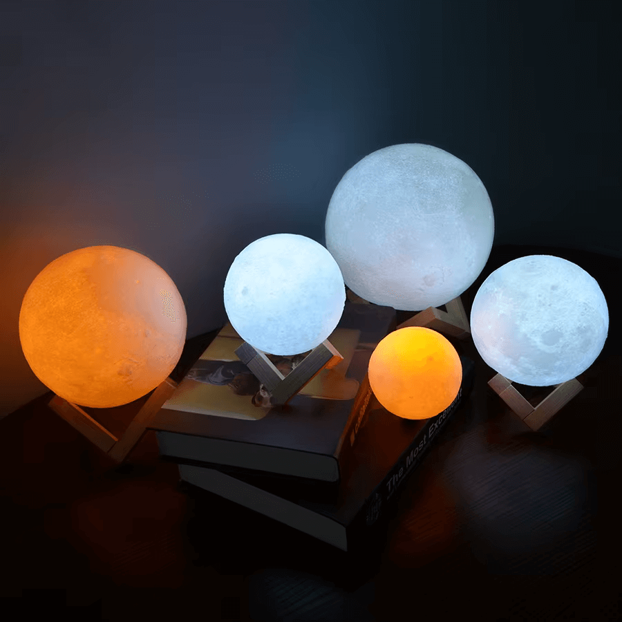 Luminária Lua 3D Multicolorida com Toque – LED Decorativa Recarregável USB