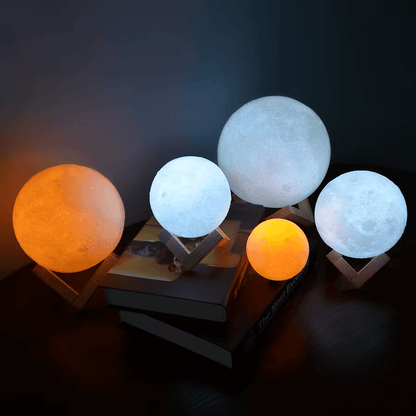 Luminária Lua 3D Multicolorida com Toque – LED Decorativa Recarregável USB