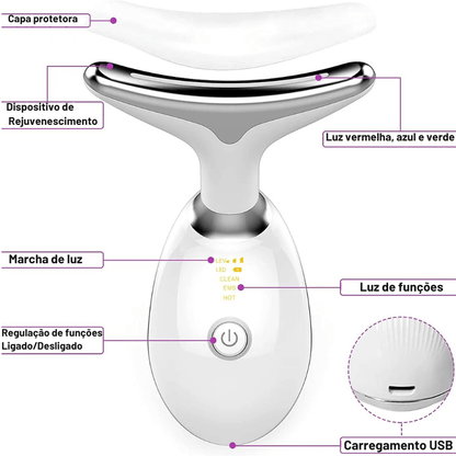 Massageador Facial LED Vibration Pro – Lifting, Firmeza e Rejuvenescimento em Casa