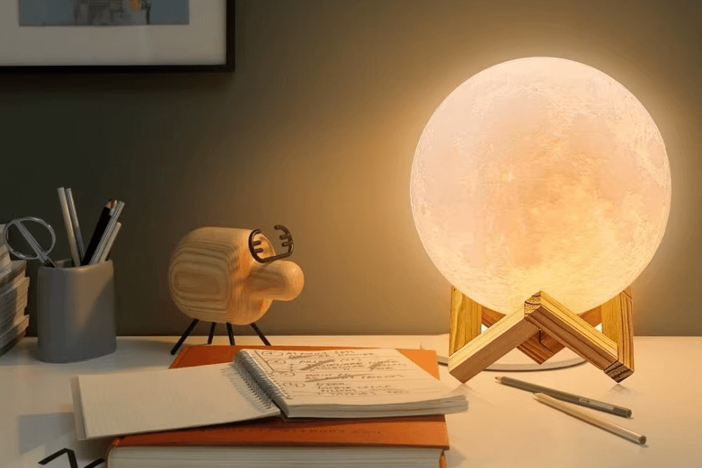 Luminária Lua 3D Multicolorida com Toque – LED Decorativa Recarregável USB