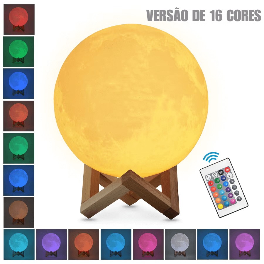 Luminária Lua 3D Multicolorida com Toque – LED Decorativa Recarregável USB