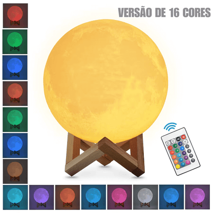 Luminária Lua 3D Multicolorida com Toque – LED Decorativa Recarregável USB